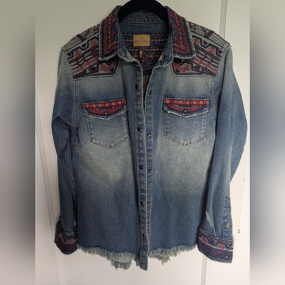 RARE Western One Of A Kind Denim Jacket Shirt  with Embroidery size S Or M NEW